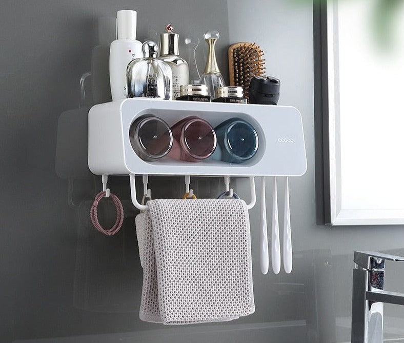 ecoco Wall-Mounted Toothbrush Holder with 2 Toothpaste Dispensers