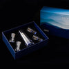 SearchFindOrder Blue Hill Cup Set / 100ml Zen Crystal Mountain Blue Set 1 Decanter, 4 Shot Glasses, and Bullet Vodka Glass