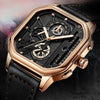 SearchFindOrder Exquisite Luxury Men's Sports Quartz Watch, Waterproof, Leather Strap, Chronograph, Luminous, Square Skeleton Dial