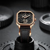 SearchFindOrder Exquisite Luxury Men's Sports Quartz Watch, Waterproof, Leather Strap, Chronograph, Luminous, Square Skeleton Dial