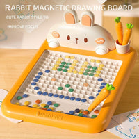 SearchFindOrder Magnetic Bunny Canvas Interactive Drawing Set with Carrot Pen Creative Reusable Sketching, Colorful Beads, and Doodle Pad for Kids