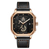 SearchFindOrder QT2471 Exquisite Luxury Men's Sports Quartz Watch, Waterproof, Leather Strap, Chronograph, Luminous, Square Skeleton Dial