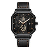 SearchFindOrder QT2473 Exquisite Luxury Men's Sports Quartz Watch, Waterproof, Leather Strap, Chronograph, Luminous, Square Skeleton Dial