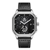 SearchFindOrder QT2474 Exquisite Luxury Men's Sports Quartz Watch, Waterproof, Leather Strap, Chronograph, Luminous, Square Skeleton Dial