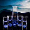 SearchFindOrder Zen Crystal Mountain Blue Set 1 Decanter, 4 Shot Glasses, and Bullet Vodka Glass