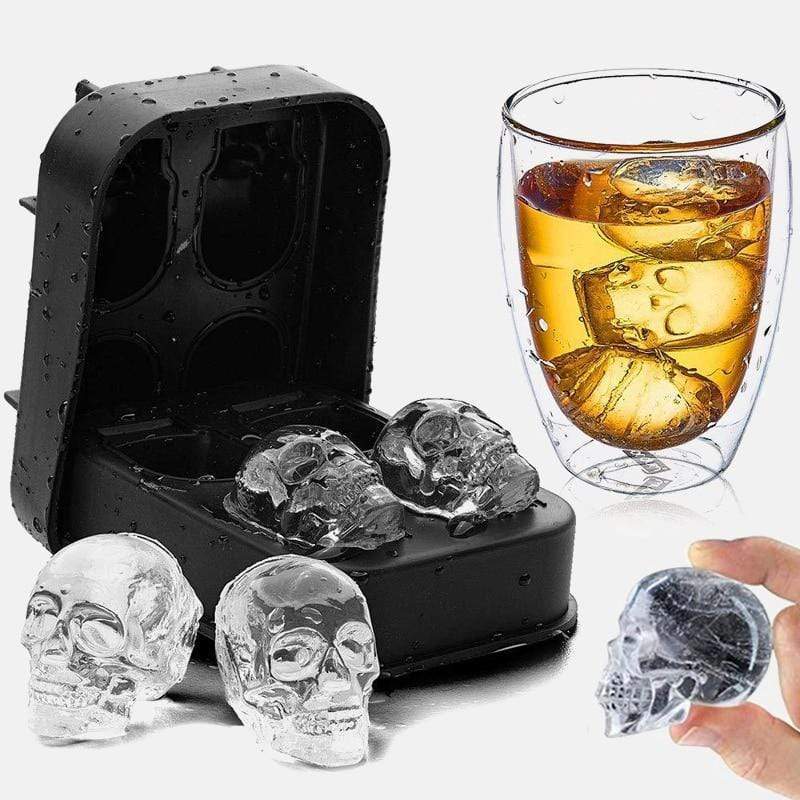 VEVOR Skull Ice Cube Tray 4-grid Skull Ice Ball Maker 1.6 in.x1.8 in. Each Flexible Black Silicone Ice Tray with Lid & Funnel