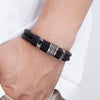 SearchFindOrder Woven Leather Stainless Steel Bracelet